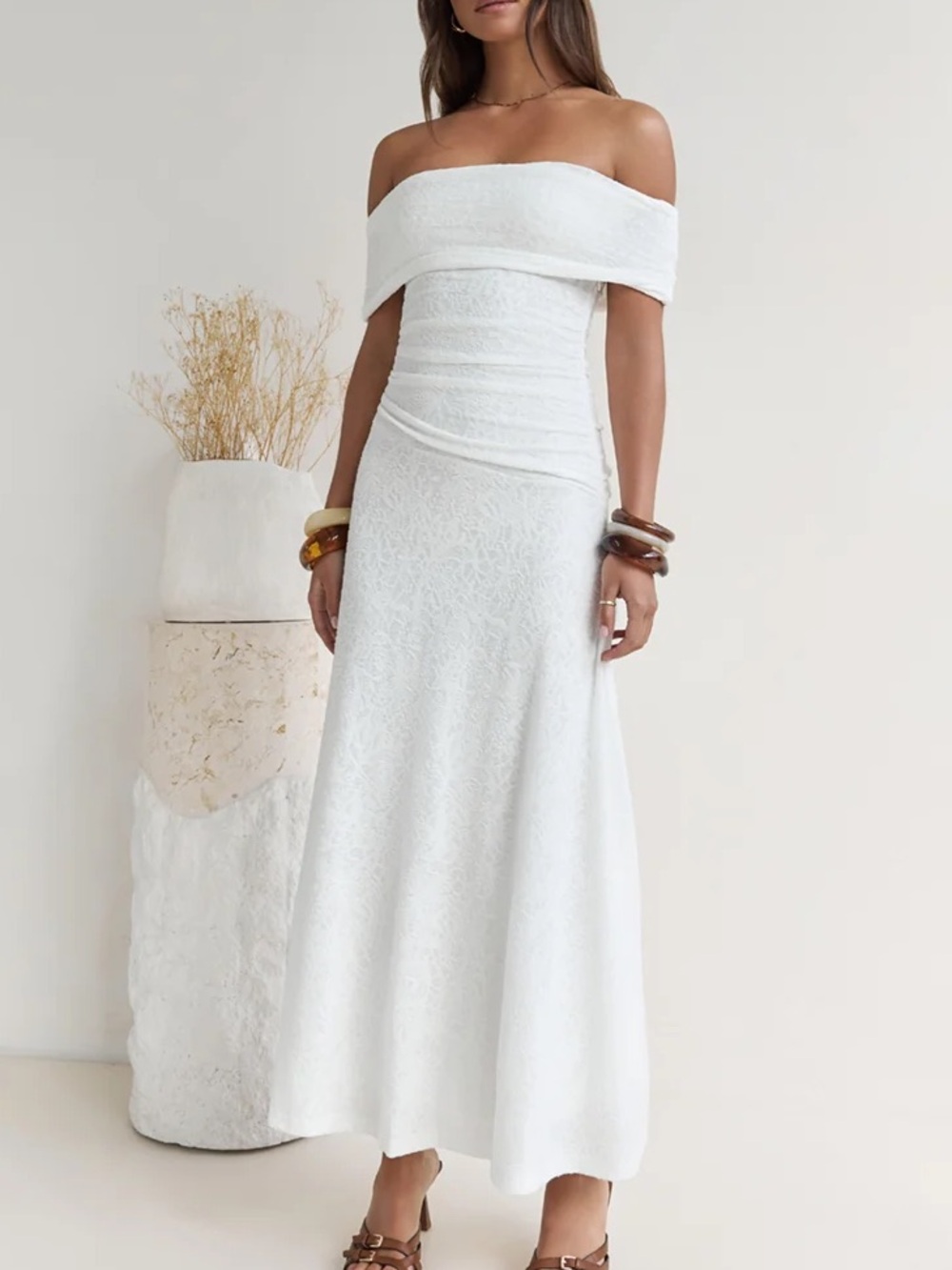 White Off The Shoulder Knit Dress